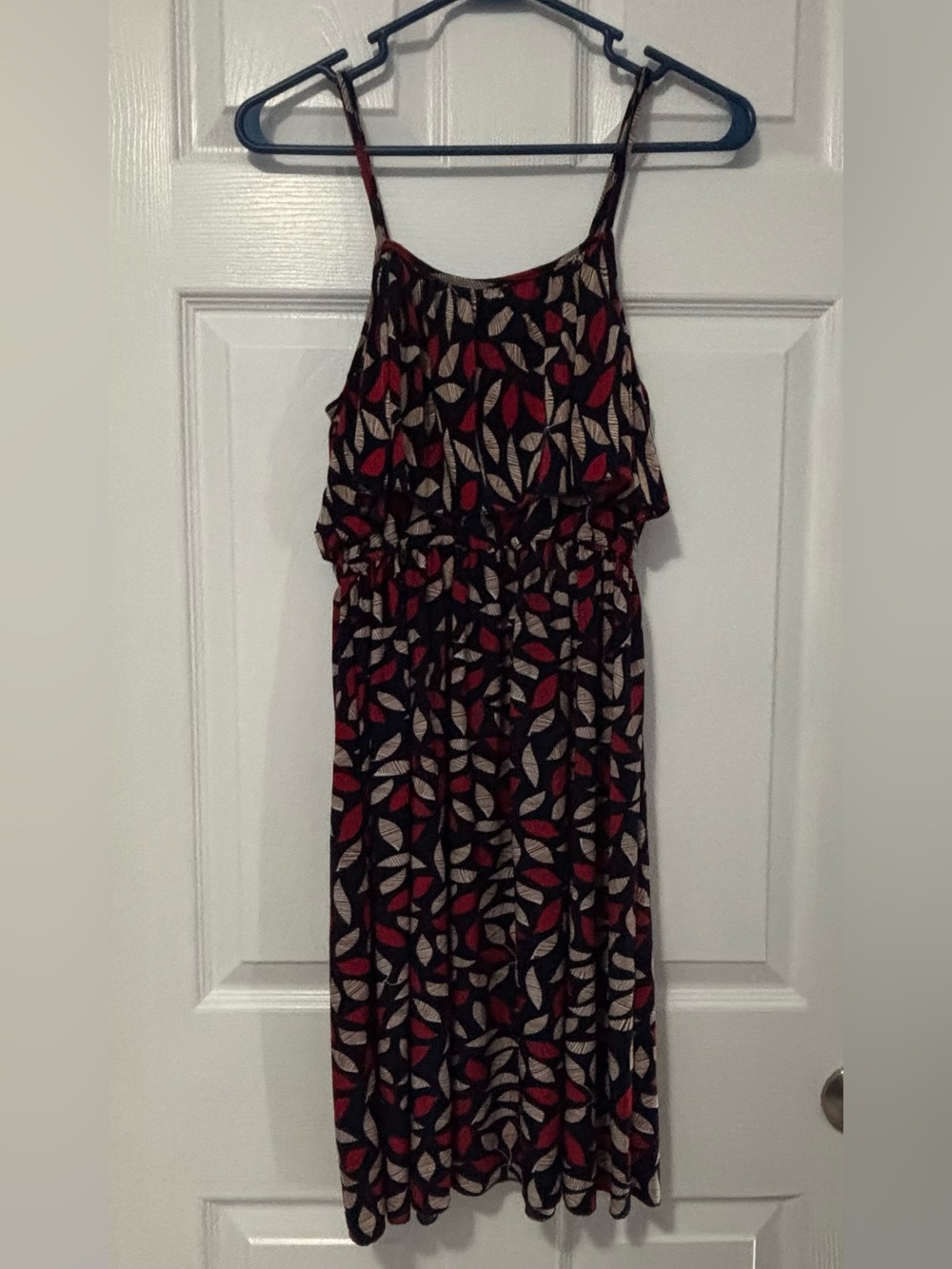 Spaghetti-Strap Navy, Red & Cream Dress